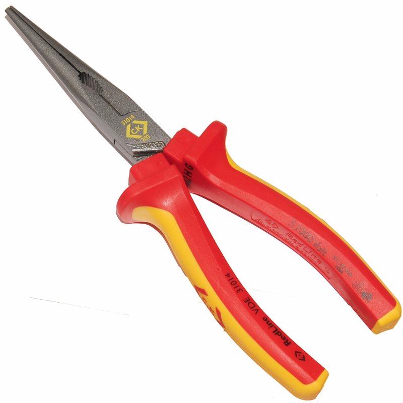 Redline VDE Insulated Straight Snipe Long Nose Pliers - 200mm