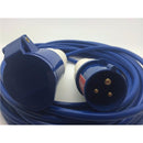 16A 230V Blue Arctic Male to Female Electric Mains Hook Up Extension Cable Lead - 25m