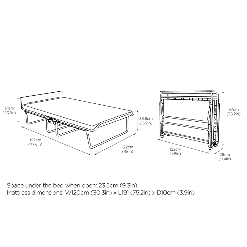 Supreme Small Double Folding Bed - Dimensions