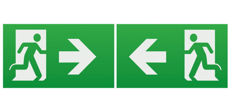 Knightsbridge Running Man Legend (kit of 2) with Left/Right Facing Arrow for EMEXIT / EMLREC / EMLSUS / EMXST