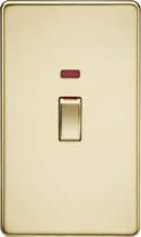 Knightsbridge 45A 2G DP switch with neon - polished brass