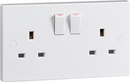 13A White Slimline 2G Twin 230V UK 3 Switched Electric Wall Socket