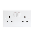13A White Slimline 2G Twin 230V UK 3 Switched Electric Wall Socket