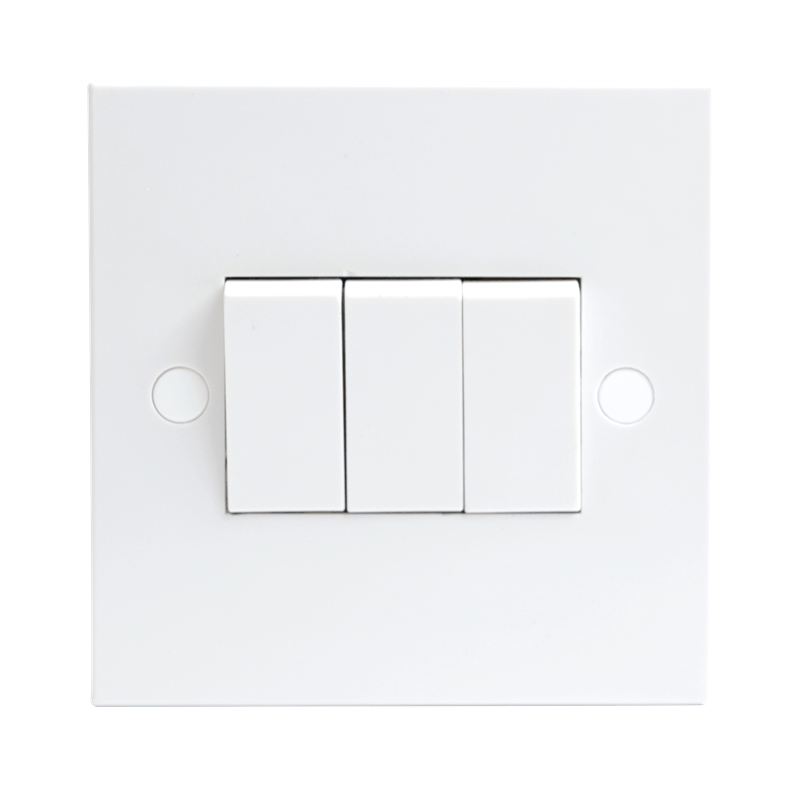 10A White 3G 2 Way 230V Electric Wall Plate Switch