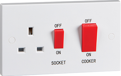 45A White 2G DP 230V Electric Wall Plate Cooker Switch and 13A Socket