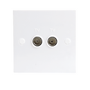 White Twin Coaxial TV Outlet Un-Isolated Single Wall Plate