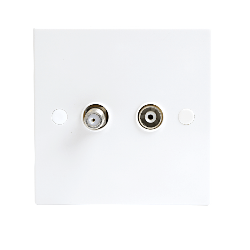 White Twin Coaxial and Satellite TV Outlet Isolated Single Wall Plate