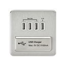 1G Screwless Brushed Chrome Quad USB 5V Charger Outlet - White Insert