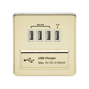 1G Screwless Polished Brass Quad USB 5V Charger Outlet - White Insert