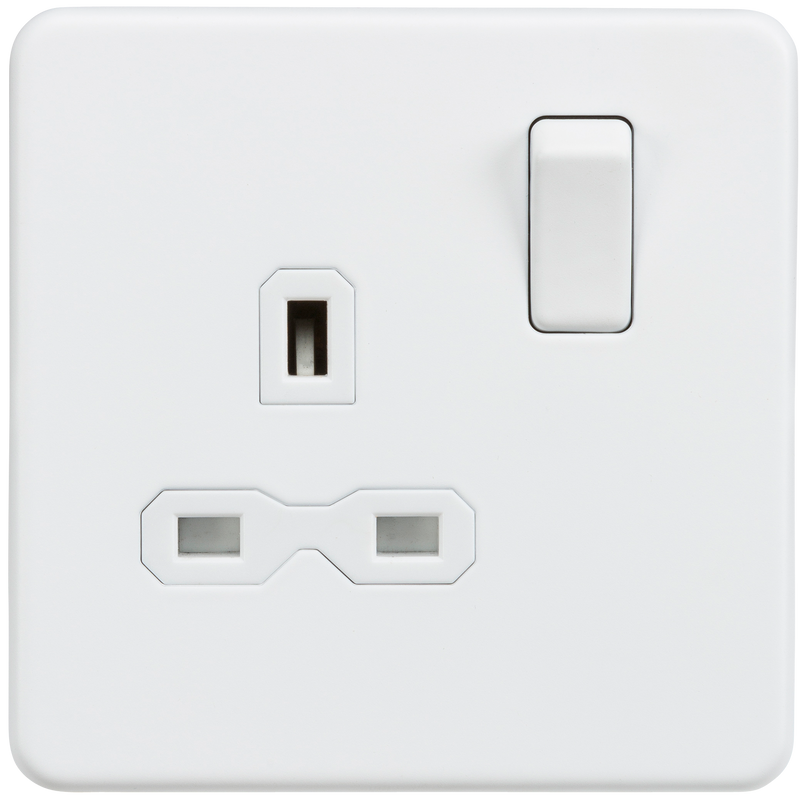 Knightsbridge Screwless 13A 1G DP switched socket - Matt white with white insert