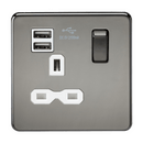 1G 13A Screwless Black Nickel 1G Switched Socket with Dual 5V USB Charger Ports - White Insert