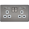 2G 13A Screwless Black Nickel 2G Switched Socket with Dual 5V USB Charger Ports - White Insert