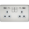 2G 13A Screwless Polished Chrome 2G Switched Socket with Dual 5V USB Charger Ports - White Insert