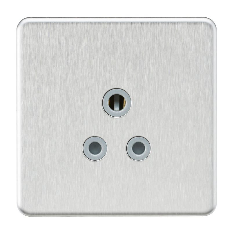 Knightsbridge Screwless 5A Unswitched Round Socket - Brushed Chrome with Grey Insert