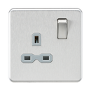 Knightsbridge Screwless 13A 1G DP switched Socket - Brushed Chrome with grey Insert