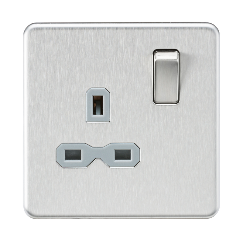 Knightsbridge Screwless 13A 1G DP switched Socket - Brushed Chrome with grey Insert