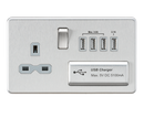 Knightsbridge Screwless 13A switched socket with quad USB charger (5.1A) - brushed chrome with grey insert