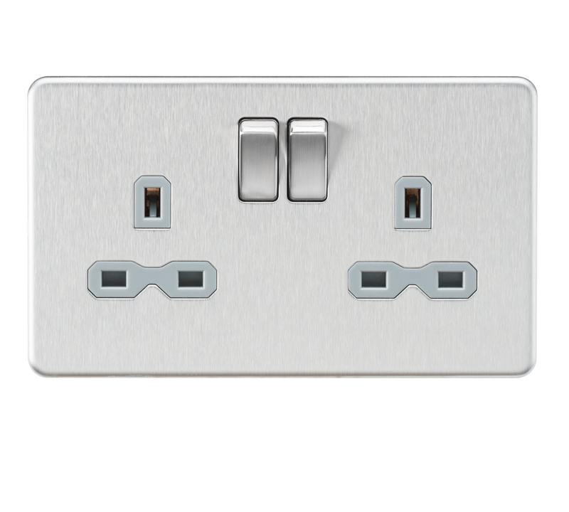 Knightsbridge Screwless 13A 2G DP switched socket - Brushed chrome with grey insert