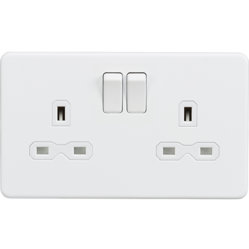 Knightsbridge Screwless 13A 2G DP switched socket - Matt white