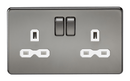 2G DP 13A Screwless Black Nickel 230V UK 3 Pin Switched Electric Wall Socket - White Insert