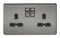 2G DP 13A Screwless Black Nickel 230V UK 3 Pin Switched Electric Wall Socket - Black Insert