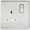 1G DP 13A Screwless Polished Chrome 230V UK 3 Pin Switched Electrical Wall Socket - White Insert