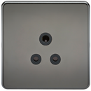 1G 5A Screwless Black Nickel Round Pin 230V Unswitched Electrical Wall Socket - Black Insert