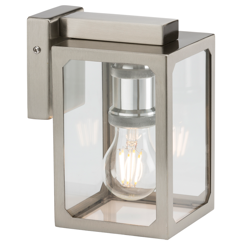 Knightsbridge 230V IP23 E27 Wall Lantern - Brushed Chrome