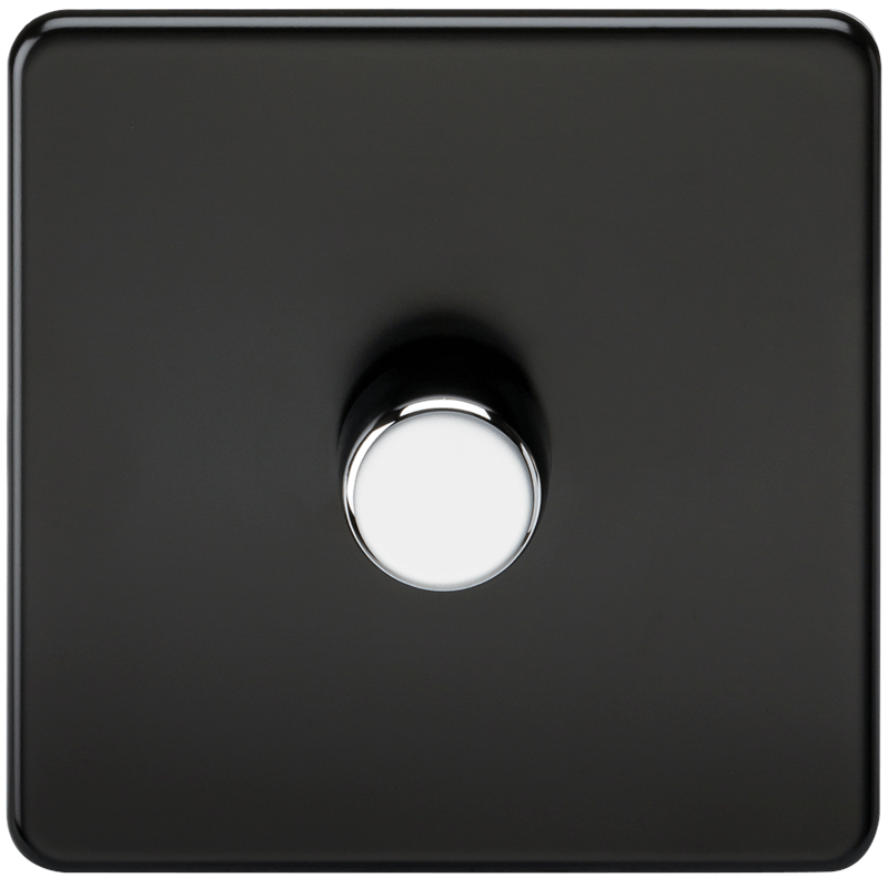 10-200W 1G 2 Way 230V Screwless Matt Black LED Compatible Electric Dimmer Switch