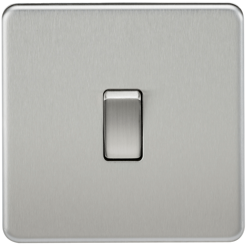 20A 1G DP 230V Screwless Brushed Chrome Electric Wall Plate Switch