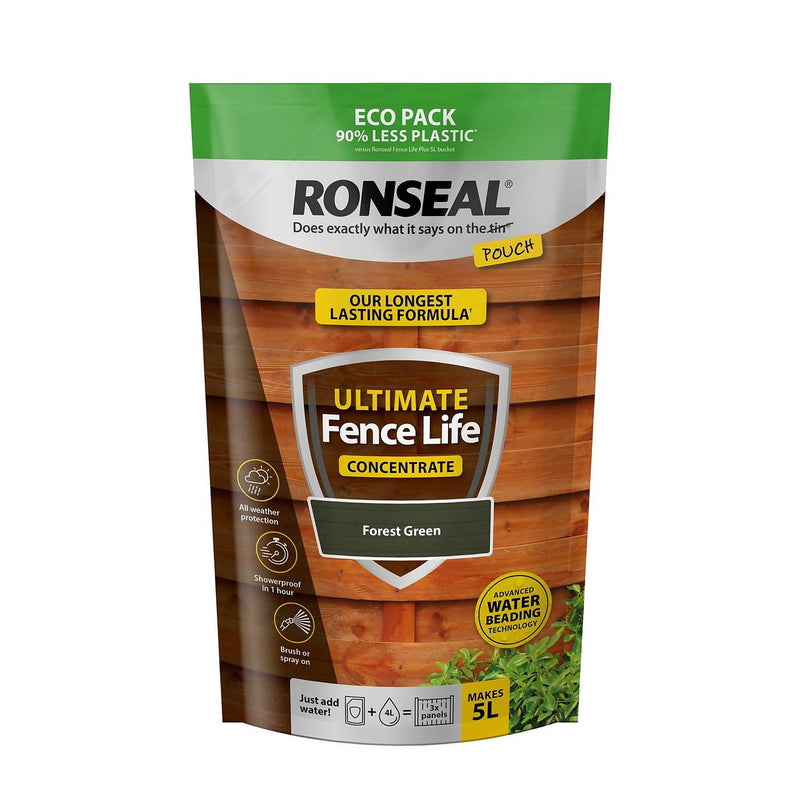 Ronseal 950ml Ultimate Fence Life Concentrate Pouch, Forest Green