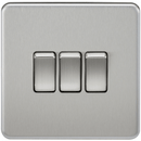10A 3G 2 Way 230V Screwless Brushed Chrome Electric Wall Plate Switch