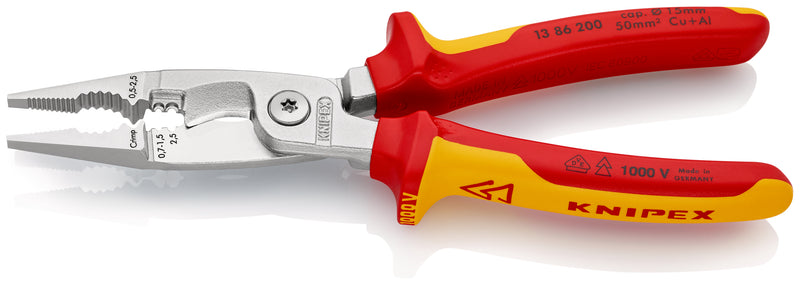 Knipex 13 86 200 Pliers for Electrical Installation insulated with multi-component grips, VDE-tested chrome-plated 200 mm