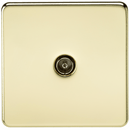 Coaxial TV Outlet 1G Screwless Polished Brass Un-Isolated Wall Plate