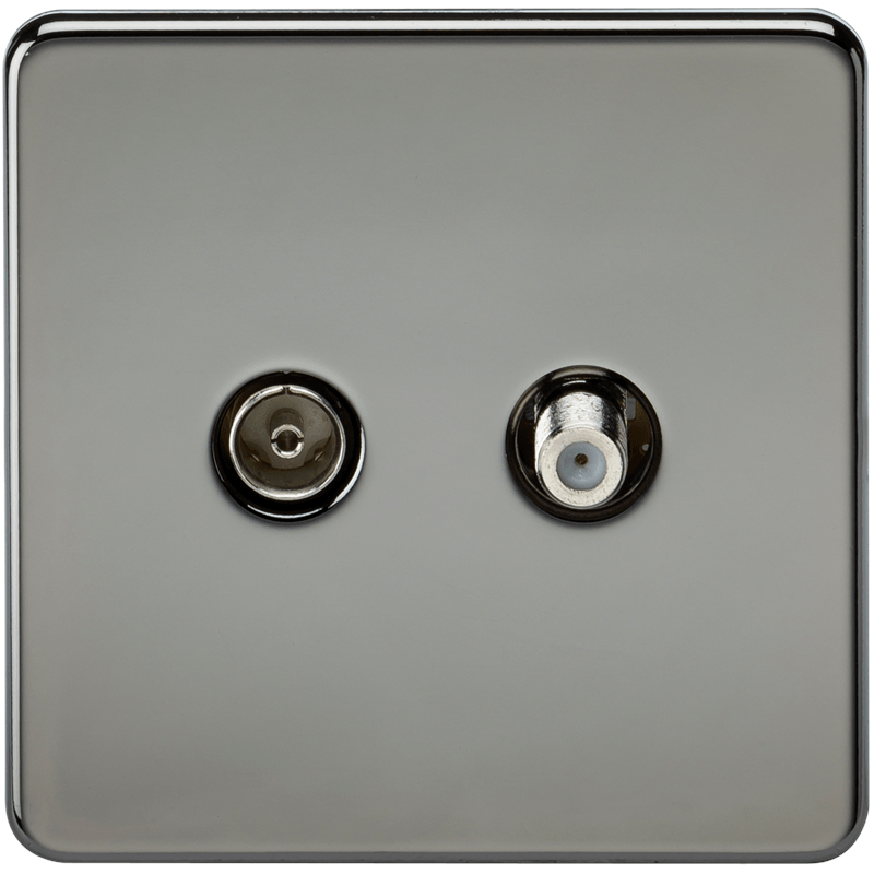 Coaxial TV and SAT TV Outlet 1G Screwless Black Nickel Isolated Wall Plate