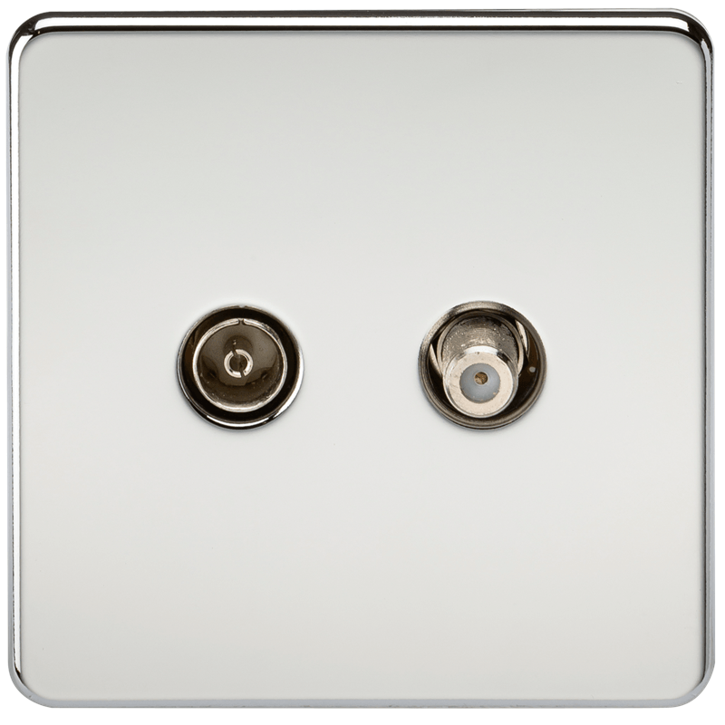Coaxial TV and SAT TV Outlet 1G Screwless Polished Chrome Isolated Wall Plate