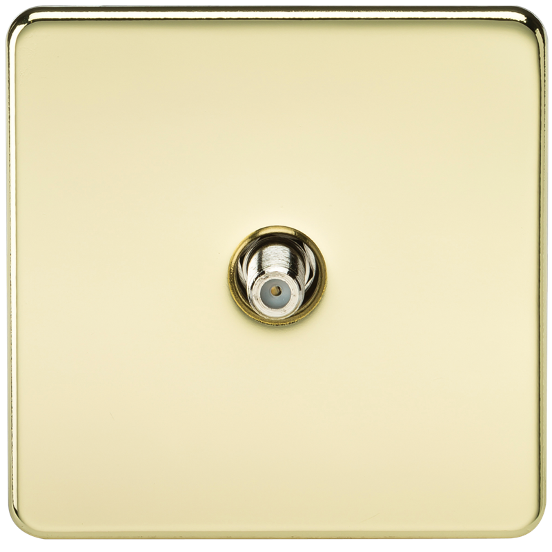 SAT TV Outlet 1G Screwless Polished Brass Non-Isolated Wall Plate