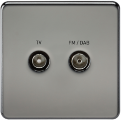 Screened Diplex TV and FM DAB Outlet 1G Screwless Black Nickel Wall Plate