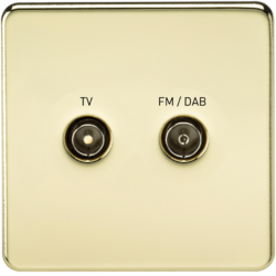 Screened Diplex TV and FM DAB Outlet 1G Screwless Polished Brass Wall Plate