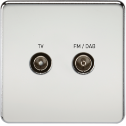 Screened Diplex TV and FM DAB Outlet 1G Screwless Polished Chrome Wall Plate