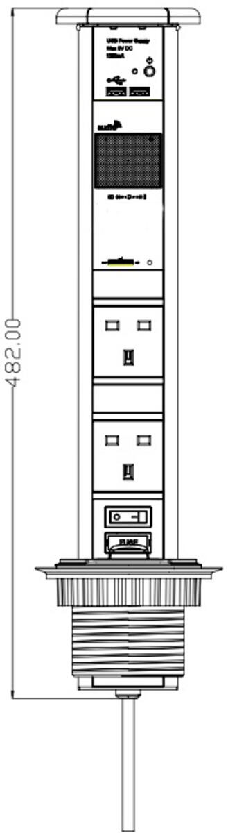 Knightsbridge IP54 13A 2G Pop Up Socket with Built-In Bluetooth Speaker and USB Charger (2.4A)