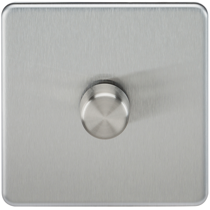 Knightsbridge Screwless 1G 2-way 10-200W (5-150W LED) trailing edge dimmer - Brushed Chrome