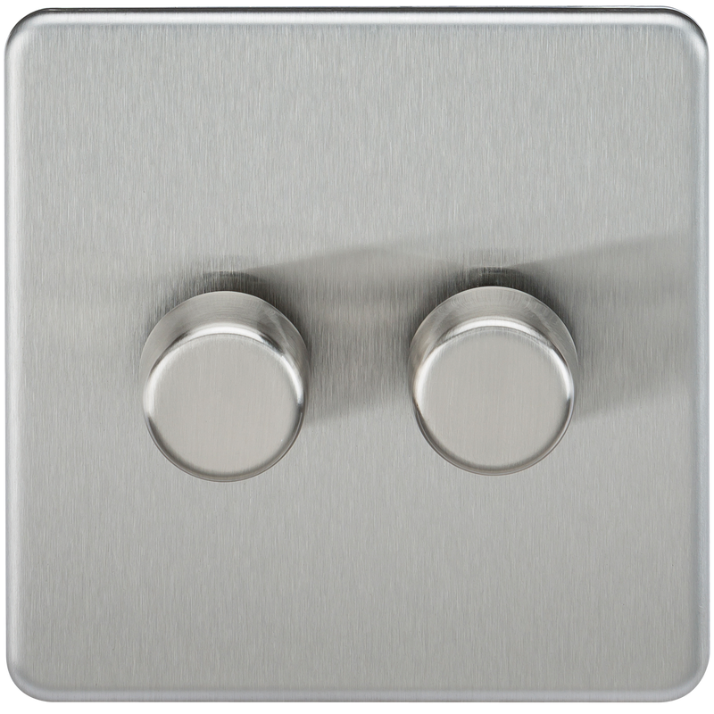 Knightsbridge Screwless 2G 2-way 10-200W (5-150W LED) trailing edge dimmer - Brushed Chrome