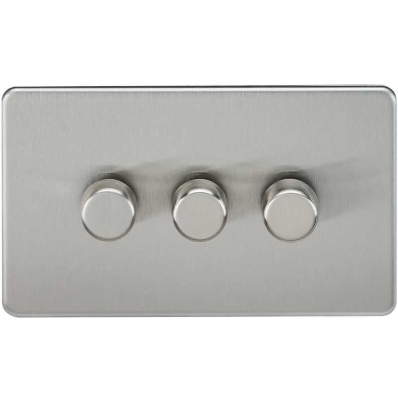 Knightsbridge Screwless 3G 2-way 10-200W (5-150W LED) trailing edge dimmer - Brushed Chrome