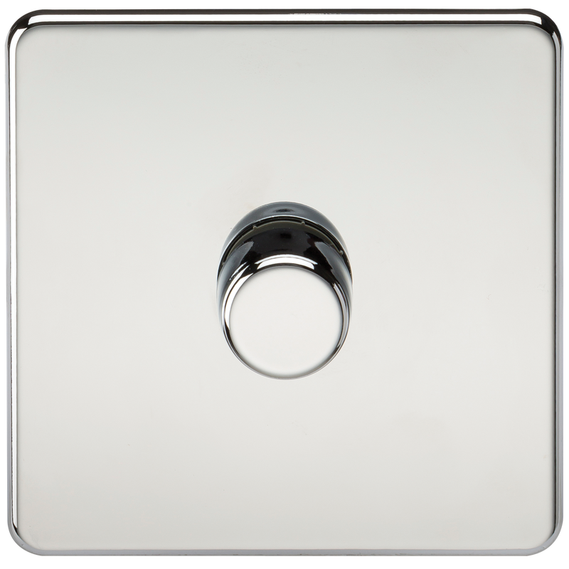 Knightsbridge Screwless 1G 2-way 10-200W (5-150W LED) trailing edge dimmer - Polished Chrome