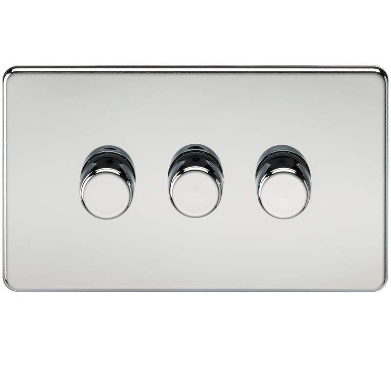 Knightsbridge Screwless 3G 2-way 10-200W (5-150W LED) trailing edge dimmer - Polished Chrome