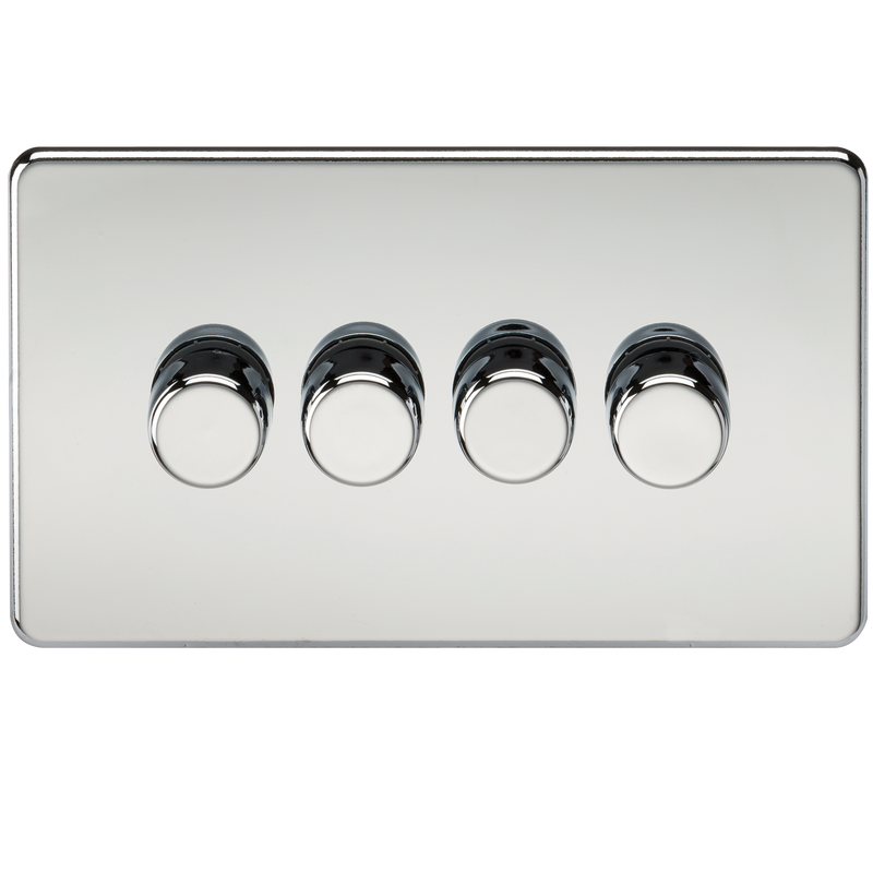 Knightsbridge Screwless 4G 2-way 10-200W (5-150W LED) trailing edge dimmer - Polished Chrome