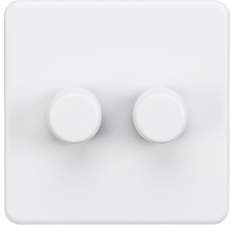 Knightsbridge Screwless 2G 2-way 10-200W (5-150W LED) trailing edge dimmer - Matt White