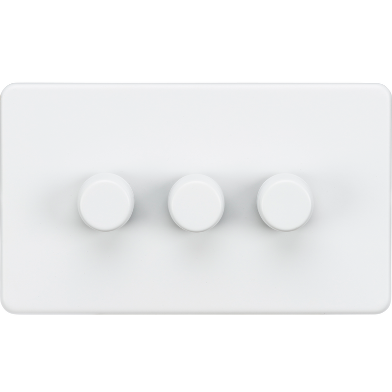 Knightsbridge Screwless 3G 2-way 10-200W (5-150W LED) trailing edge dimmer - Matt White