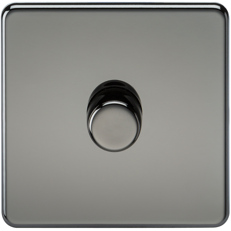 Knightsbridge Screwless 1G 2-way 10-200W (5-150W LED) trailing edge dimmer - Black Nickel